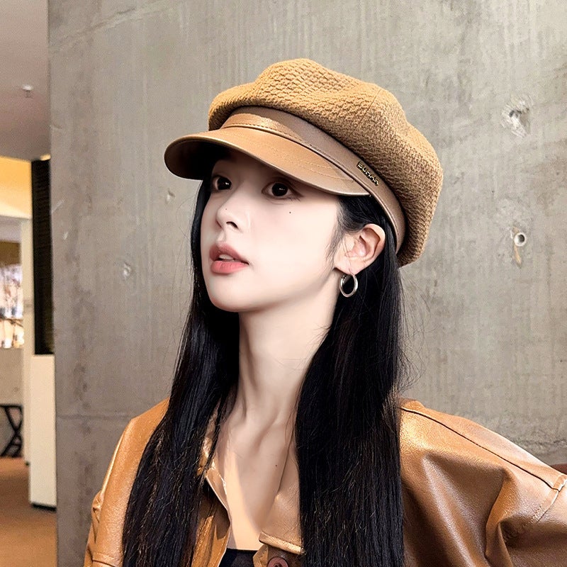 Winter Baseball Cap Women Pearl Rhinestone Mohair Sequin Slim Hat - Image 4