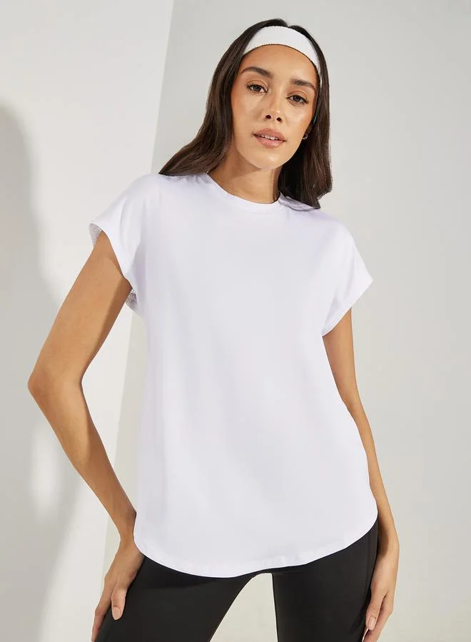 Styli Half Back Mesh & Reflective Strip Detail Top
