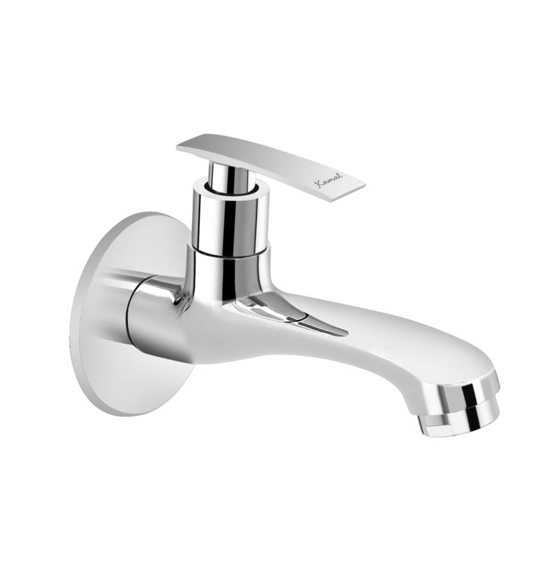 Kamal Full Brass Vista Bathroom Long Body Bib Cock Tap with Wall Flange | Wall Mounted | Chrome Finish | Silver (Pack of 1) - Image 5