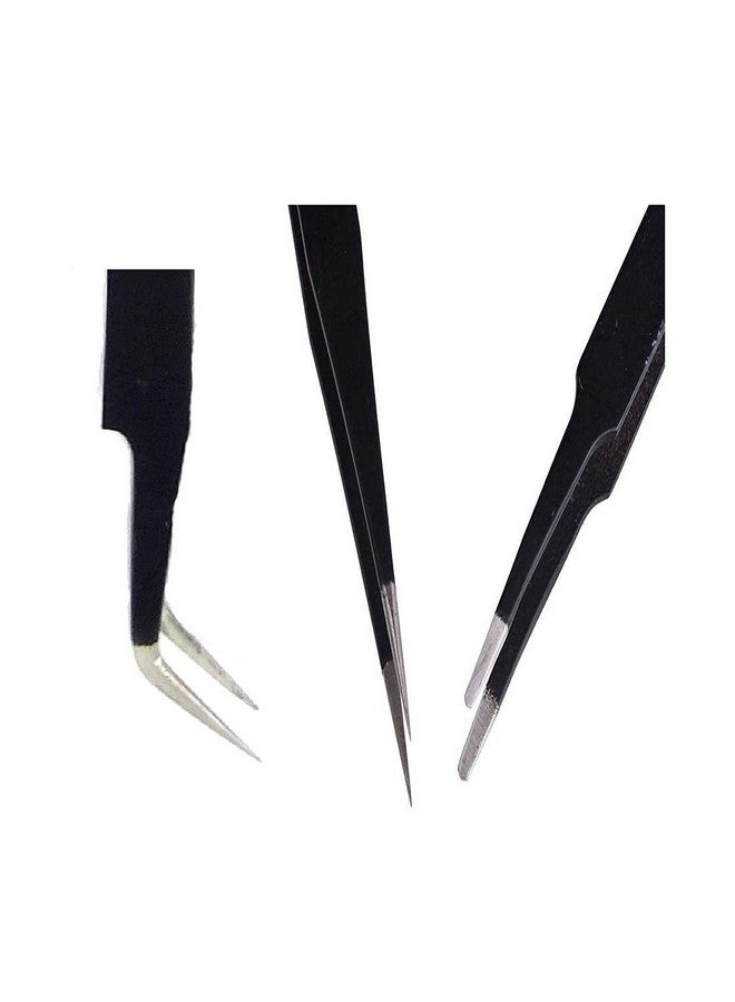 WOWSOME 3 ESD black Coated Stainless Steel Non Magnetic Straight, Curved and Blunt Tips Tweezers Used mobile/gadget/laptop and jewelry repair work (Set of 3) Black - Image 4
