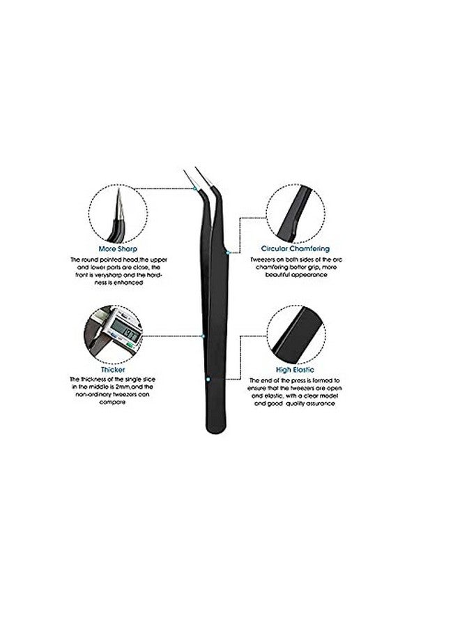WOWSOME 3 ESD black Coated Stainless Steel Non Magnetic Straight, Curved and Blunt Tips Tweezers Used mobile/gadget/laptop and jewelry repair work (Set of 3) Black - Image 3