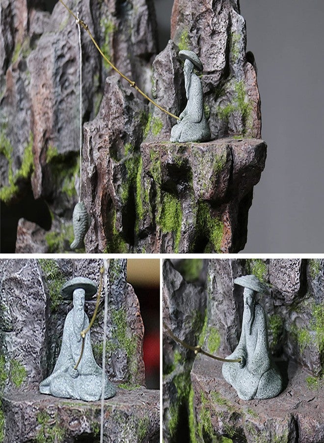DUZFOREI قطعتان من تماثيل الصيادين الجالسين، مصنوعة من الحجر الرملي، زينة عتيقة، ديكور ياباني لحوض السمك، أصيص، حديقة منزلية، تمثال صياد صغير، ديكور زن آسيوي - Image 5