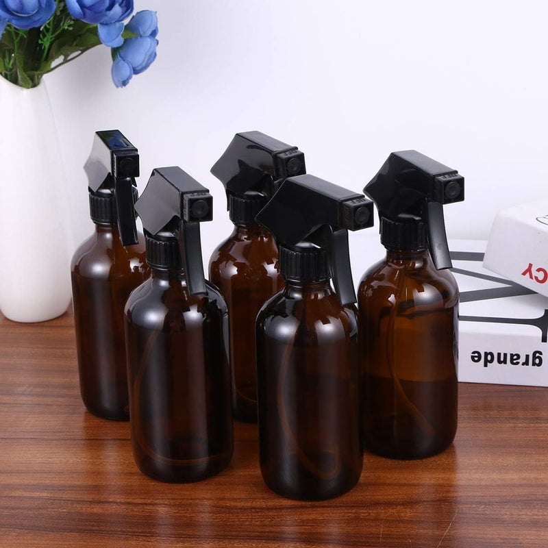 Hemobllo 5pcs Amber Glass Spray Bottles Empty Boston Round Bottles Refillable Container Bottles for Essential Oils Cleaning Products Aromatherapy 250ml - Image 5
