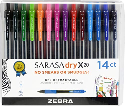 Zebra Pen Sarasa Dry X20 Retractable Gel Pens 07mm Medium Point Assorted Ink Colors with Rapid Fast Dry Ink Technology Ideal for the LeftHanded Eliminates Smearing in Seconds 14Pack 46824 - Image 1