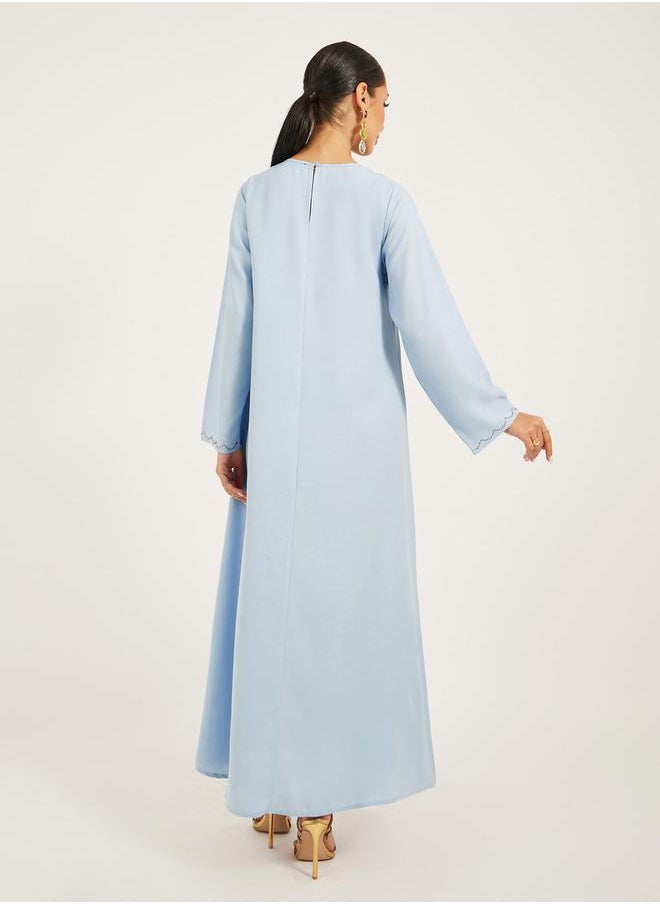 Styli - raglan sleeve flared hem jalabiya with rhinestone embroidery at neck - Image 1