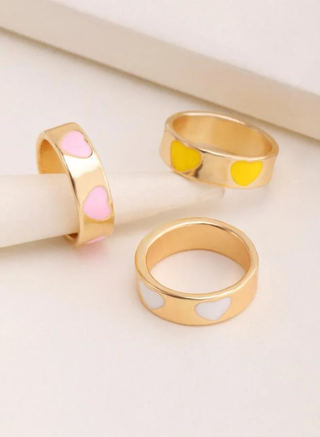 Take Two  Girls Set of 3 - Heart Enamel Rings for Women | Best Price UAE