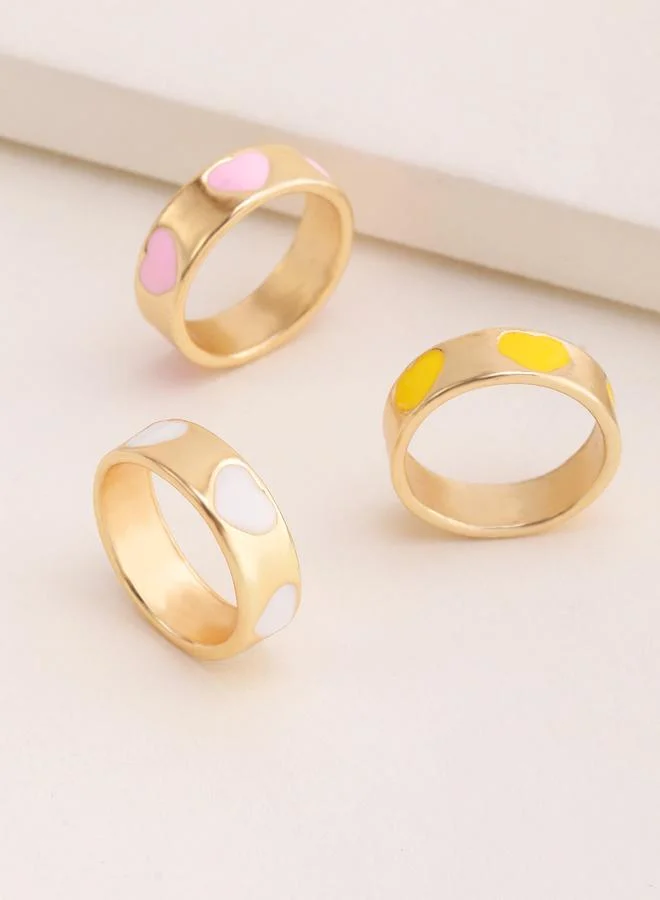 Take Two  Girls Set of 3 - Heart Enamel Rings for Women | Best Price UAE
