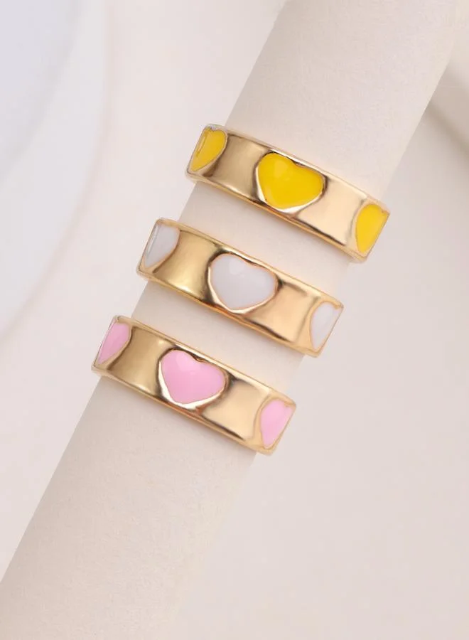 Girls Set of 3 - Heart Enamel Rings