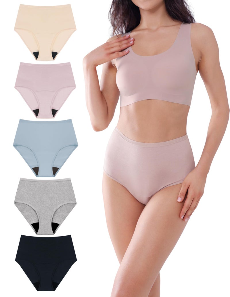AIRCUTE Washable Urine Absorbency Incontinence Underwear for Women Bladder Leak Proof Cotton Panties 60ML 5 Pack(5 Colors, Medium) - Image 1