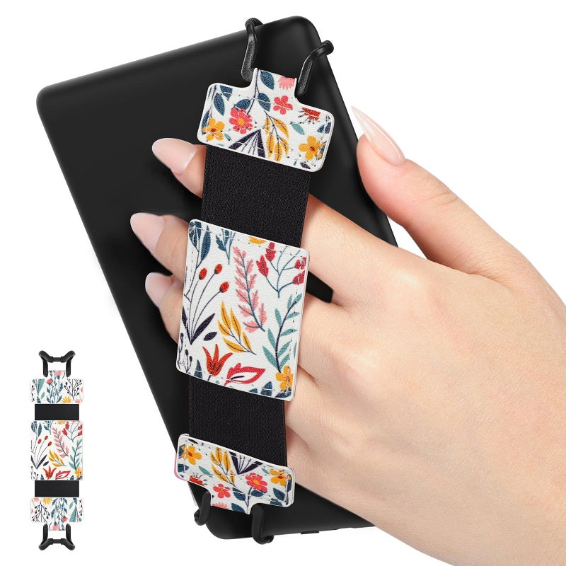 MoKo Soft Hand Strap for 68 Kindle eReaders Fire Tablet KindleKoboVoyagaLenovoSony Kindle EBook Tablet Black HighElasticity Versatile Hand Strap Lightweight Finger Grip Holder Flowers - Image 2