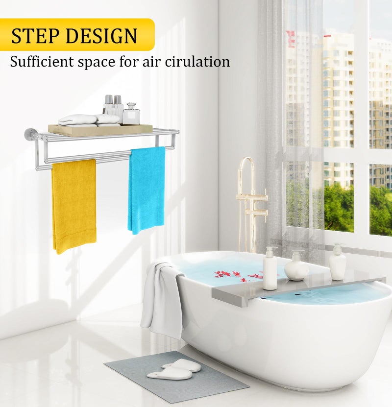 XEENEW Double Towel Racks for Bathroom Towel Rack with Shelf, 24 Inch Double Towel Bars, Wall Mount Towel Holder for Bathroom Lavatory, Stainless Steel Towel Rod(Brushed Nickel) - Image 5