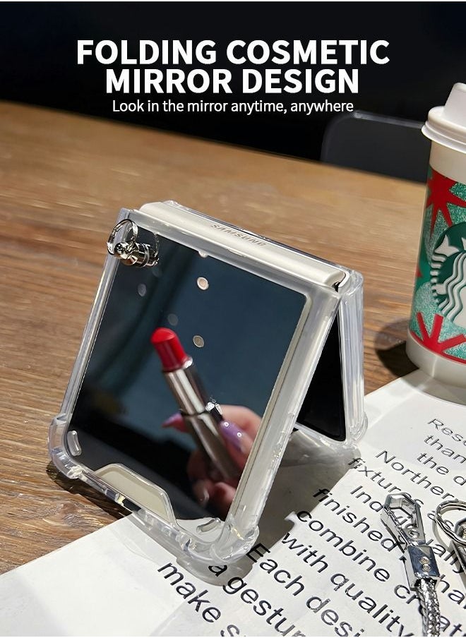 GROIC - Compatible with Samsung Galaxy Z Flip 4 5G Mirror Phone Case,Hard Mirror Back Soft Bumper Slim Protective Cover with Herart Mirror Bracelet,Handheld Fall Protection Phone Shell - Image 1