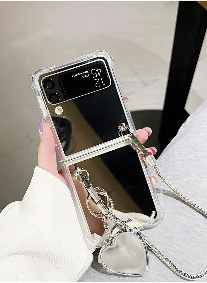 GROIC - Compatible with Samsung Galaxy Z Flip 4 5G Mirror Phone Case,Hard Mirror Back Soft Bumper Slim Protective Cover with Herart Mirror Bracelet,Handheld Fall Protection Phone Shell - Image 1