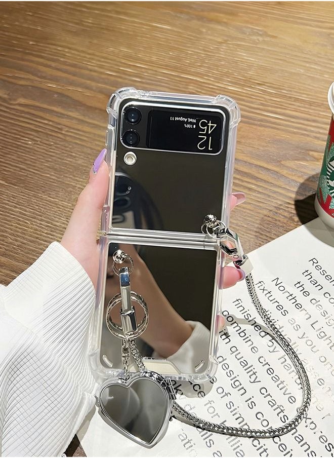 GROIC - Compatible with Samsung Galaxy Z Flip 4 5G Mirror Phone Case,Hard Mirror Back Soft Bumper Slim Protective Cover with Herart Mirror Bracelet,Handheld Fall Protection Phone Shell - Image 1