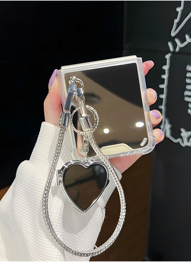 GROIC - Compatible with Samsung Galaxy Z Flip 4 5G Mirror Phone Case,Hard Mirror Back Soft Bumper Slim Protective Cover with Herart Mirror Bracelet,Handheld Fall Protection Phone Shell - Image 1