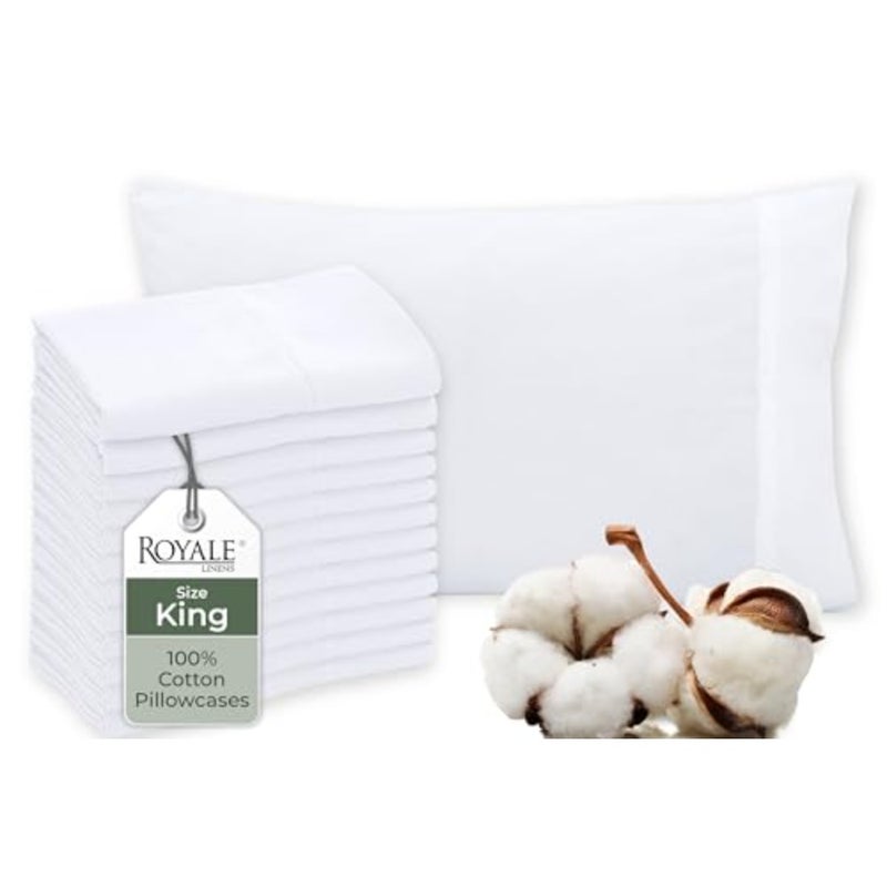 White Cotton Pillow Cases Size Set of 12 - Bed Pillow Covers - 100% Cotton Pillowcases - Soft and Cooling - Envelope Closure - Hotel Quality Bulk Pillowcases 20" x 40 - Image 1