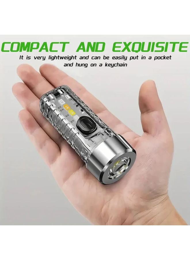 White Mini LED Flashlight Rechargeable Hands Free Keychain Torch For Camping - Image 5