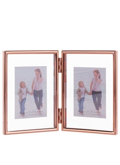 SYOSI Folding Double Metal Photo Frames Double-Sided Metal and Glass Picture Frames Hinged Family Photo Frame for Desktop or Tabletop DIY Frame Foldable(3x5 inch)