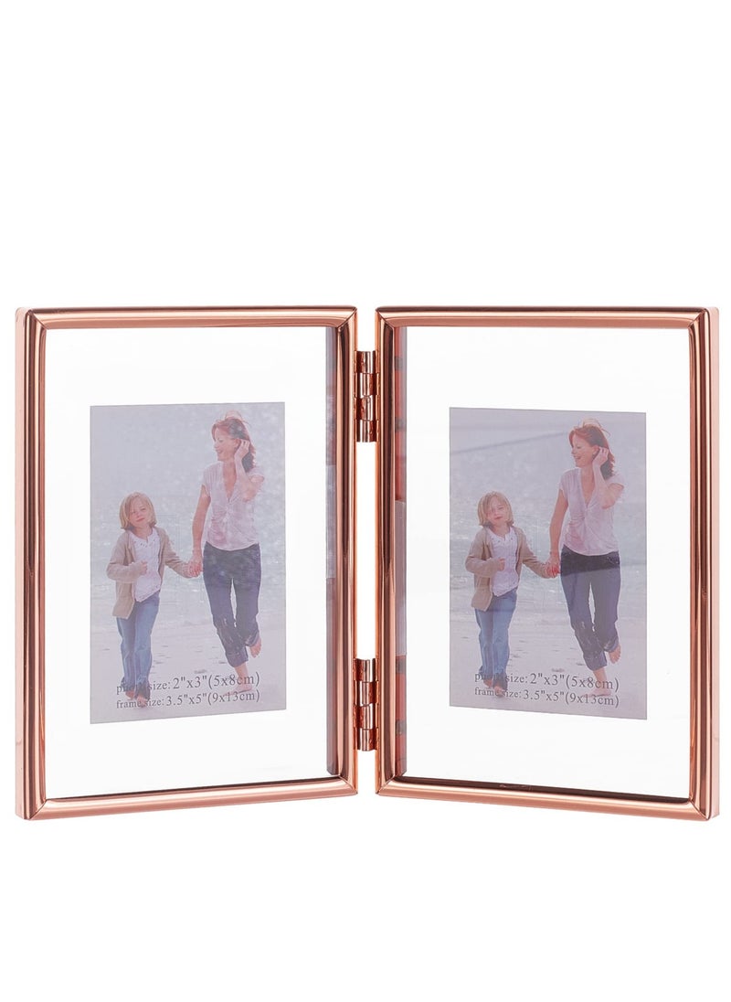 SYOSI - SYOSI Folding Double Metal Photo Frames Double-Sided Metal and Glass Picture Frames Hinged Family Photo Frame for Desktop or Tabletop DIY Frame Foldable(3x5 inch) - Image 1