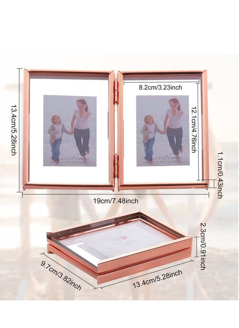 SYOSI - SYOSI Folding Double Metal Photo Frames Double-Sided Metal and Glass Picture Frames Hinged Family Photo Frame for Desktop or Tabletop DIY Frame Foldable(3x5 inch) - Image 1