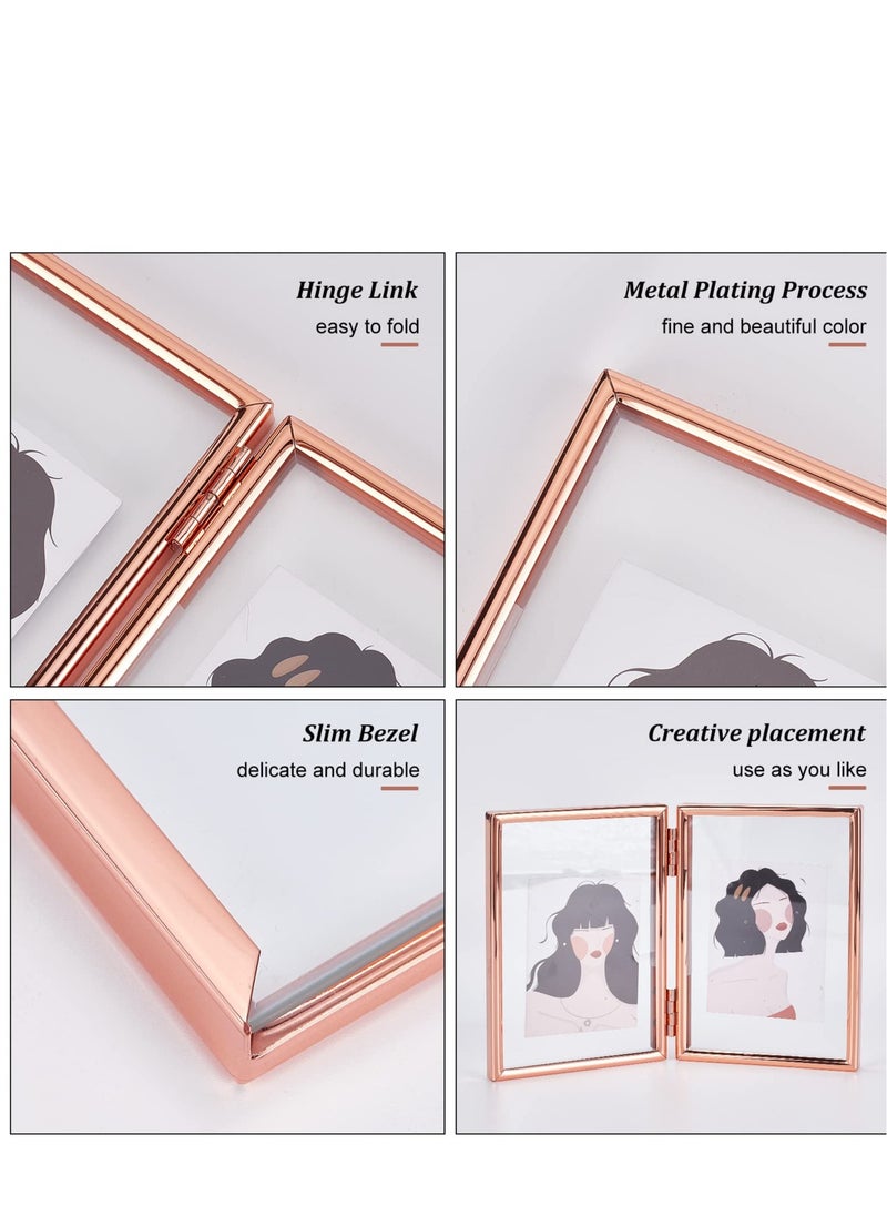 SYOSI - SYOSI Folding Double Metal Photo Frames Double-Sided Metal and Glass Picture Frames Hinged Family Photo Frame for Desktop or Tabletop DIY Frame Foldable(3x5 inch) - Image 1