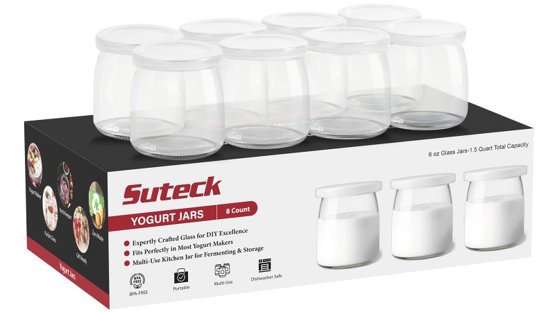 Suteck Yogurt Jars 8 Count 6oz Small Glass Yogurt Cups With Lids 100 BPA Free Airtight Dishwasher Safe Perfect Containers for Yoghurt Oatmeal Pudding or Jello - Image 2