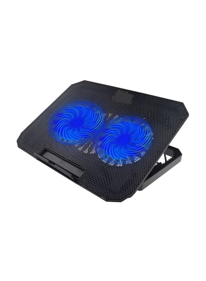 UTOPIA UC-600 laptop cooling pad, featuring two quiet fans with LED lights, slim design, adjustable height, compatible with laptops up to 17 inches, color: black - Image 1