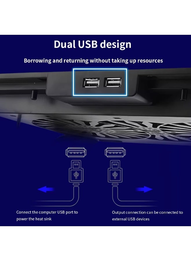 UTOPIA UC-600 laptop cooling pad, featuring two quiet fans with LED lights, slim design, adjustable height, compatible with laptops up to 17 inches, color: black - Image 3