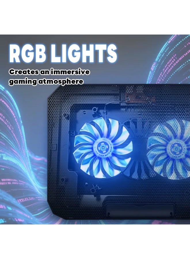 UTOPIA UC-600 laptop cooling pad, featuring two quiet fans with LED lights, slim design, adjustable height, compatible with laptops up to 17 inches, color: black - Image 4