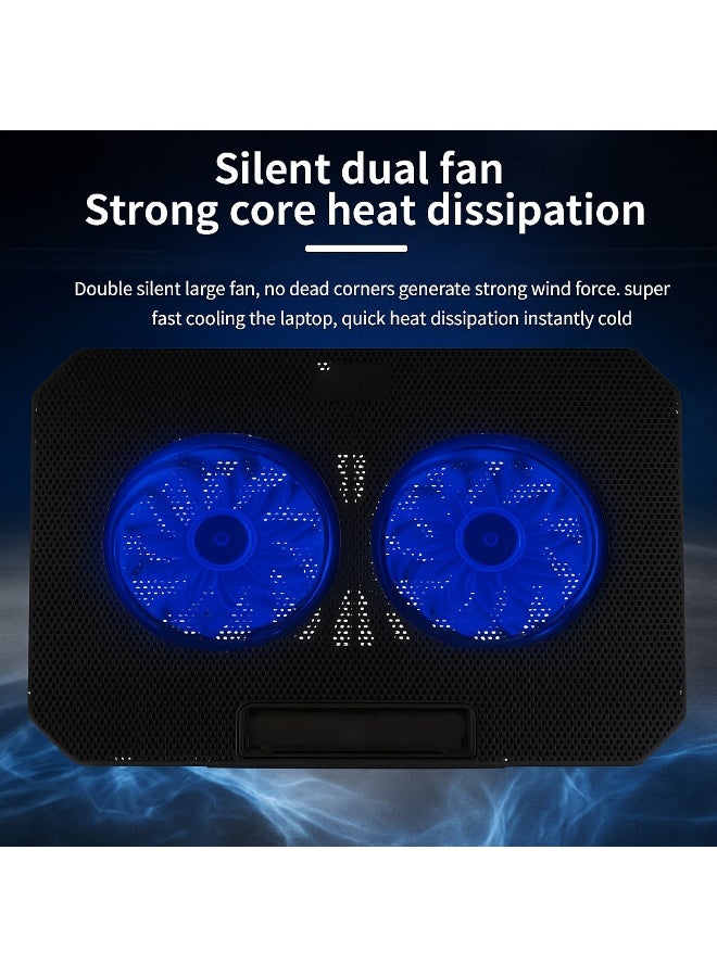 UTOPIA UC-600 laptop cooling pad, featuring two quiet fans with LED lights, slim design, adjustable height, compatible with laptops up to 17 inches, color: black - Image 5