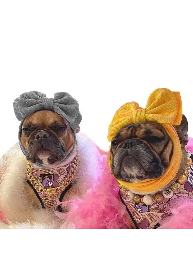 CheeseandU 2Pack Pet Cute Large Bow Headbands Stretchy Bow Headgear Polyester Bow Headdress Handmade Head Cover for Dog Cat Puppy Bathroom Apparel Party Costume Photo Prop(Grey, Ginger Yellow) - Image 1