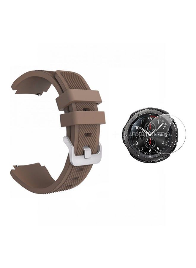 vesus Buckle Closure Silicone Replacement Band For Samsung Gear S3 Frontier/Classic With Screen Protector Dark Brown