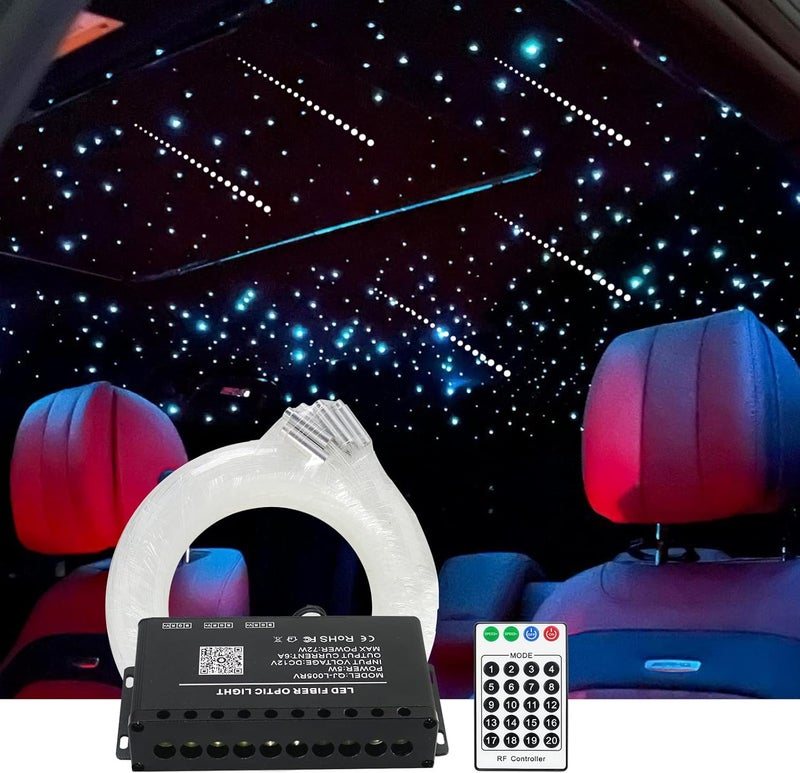 Amki 100pcs*0.04in*13.1ft Pure White Shooting Stars Effect Fiber Optic Lights Kit,10Holes LED 5W Meteor Light Engine with Bluetooth+RF Remote Control 20 Meteor Modes - Image 1