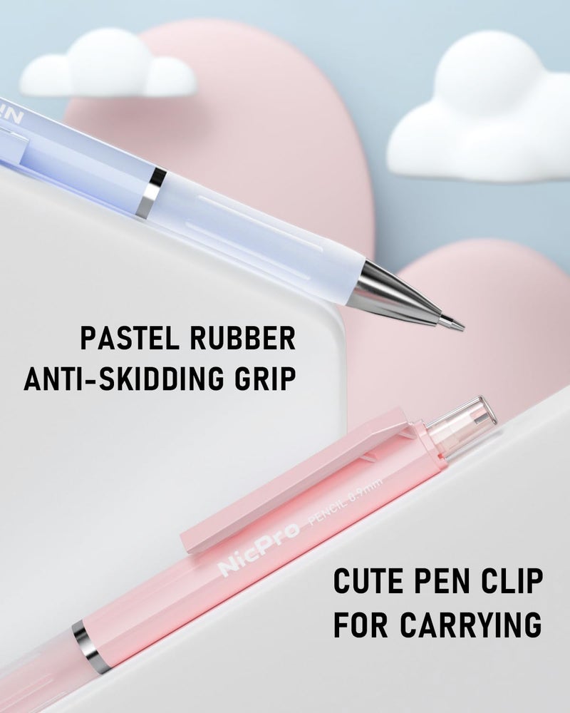 Nicpro 3PCS Pastel Mechanical Pencil Set, 0.9 Mechanical Pencil with 6 Tubes HB Lead 0.9mm, 3PCS Eraser & 9PCS Eraser Refill, Cute School Supplies for Writing, Sketching, Drafting-With Case - Image 4