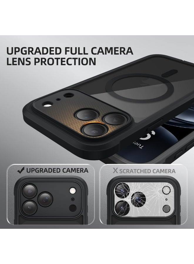 بيرفي غطاء لهاتف آيفون 17 برو ماكس، متوافق مع ماج سيف، مزود بواقي شاشة زجاجي مدمج بدرجة صلابة 9H وحماية للكاميرا، غطاء شفاف مقاوم للصدمات بكامل الجسم لهاتف آيفون 17 برو ماكس بحجم 6.9 بوصة، باللون الأسود - Image 5