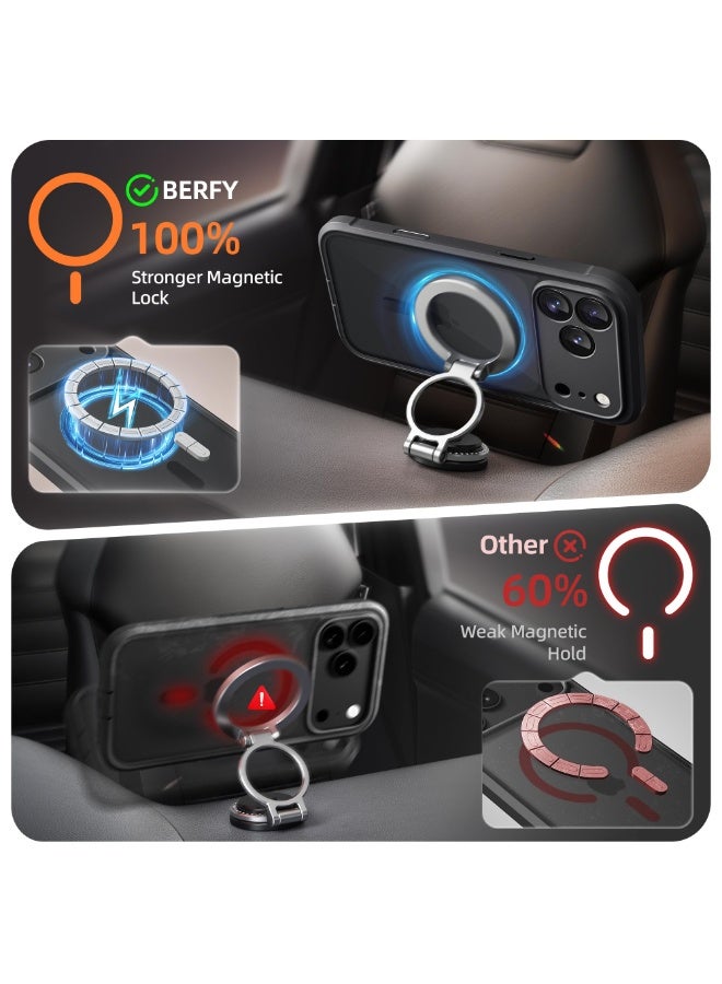 بيرفي غطاء لهاتف آيفون 17 برو ماكس، متوافق مع ماج سيف، مزود بواقي شاشة زجاجي مدمج بدرجة صلابة 9H وحماية للكاميرا، غطاء شفاف مقاوم للصدمات بكامل الجسم لهاتف آيفون 17 برو ماكس بحجم 6.9 بوصة، باللون الأسود - Image 2