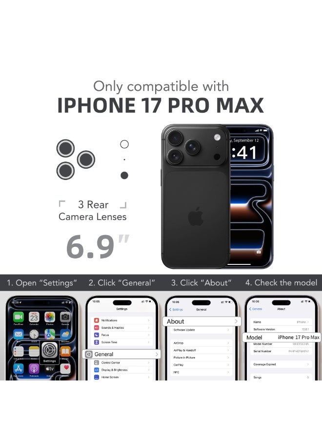 بيرفي غطاء لهاتف آيفون 17 برو ماكس، متوافق مع ماج سيف، مزود بواقي شاشة زجاجي مدمج بدرجة صلابة 9H وحماية للكاميرا، غطاء شفاف مقاوم للصدمات بكامل الجسم لهاتف آيفون 17 برو ماكس بحجم 6.9 بوصة، باللون الأسود - Image 3