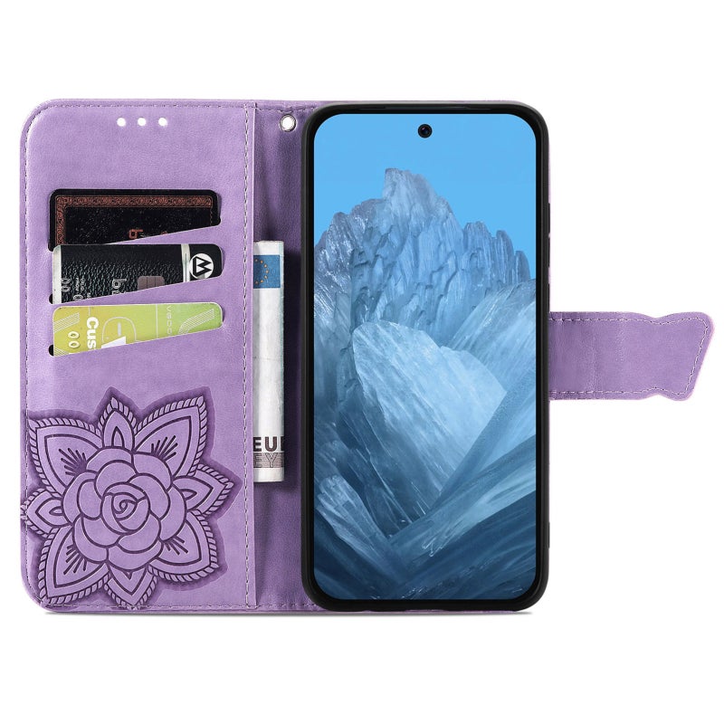 HuHa Protective Cover For Google Pixel 9 Butterfly Love Flower Embossed Leather Phone Case(Light Purple) - Image 3