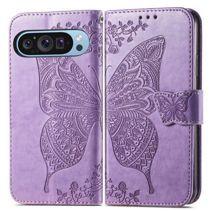 HuHa Protective Cover For Google Pixel 9 Butterfly Love Flower Embossed Leather Phone Case(Light Purple) - Image 2