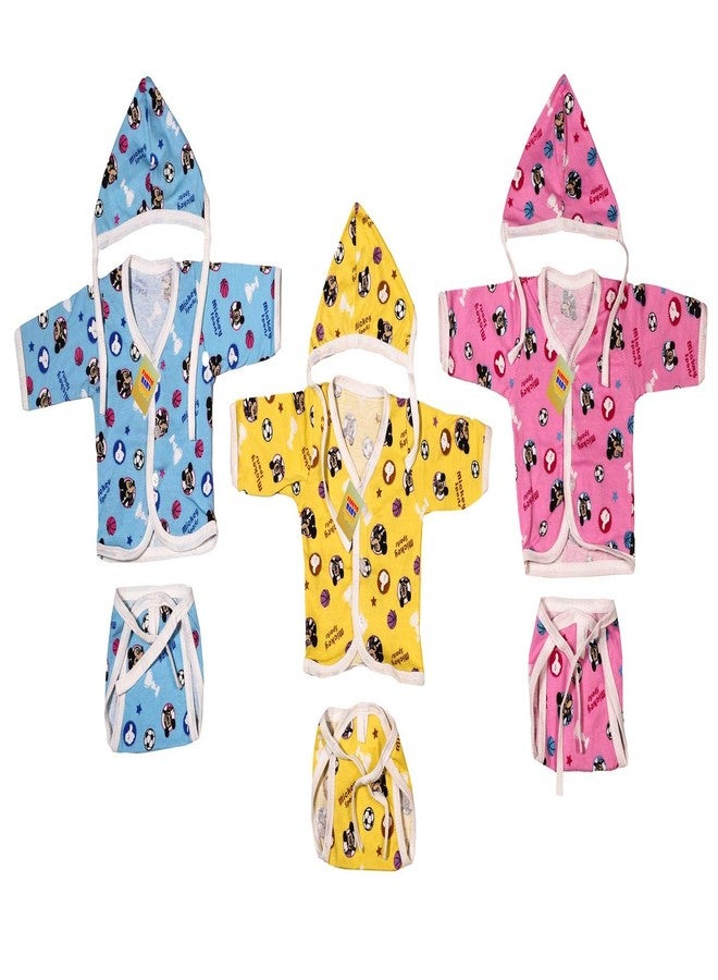 First Kids Step Unisex Baby Clothing Set/6 Front Open Shirts/6 Single Layer Nappies/6 Caps, 0-3 Months (Multicolour)(L-10 Inchs, B-9Inchs) - Image 2