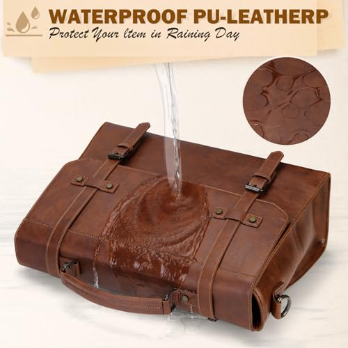 RAINSMORE Mens Messenger Bag 17 Inch Waterproof Vintage Leather Laptop Briefcase Large Laptop Bag Satchel Bag Computer Shoulder Bag for Office Business Travel College,Brown - Image 5