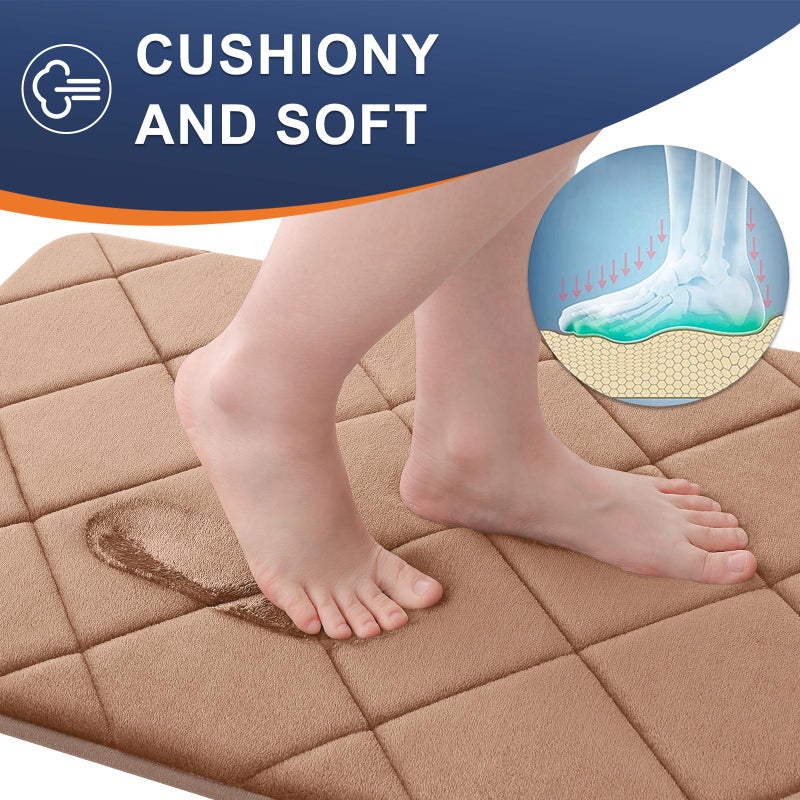 OLANLY Memory Foam Bath Mat 44x24  Ultra Soft and Absorbent Bathroom Rugs  Machine Washable  Comfortable Bath Carpet for Bathroom Floor  Tub and Shower  Dark Beige - Image 2