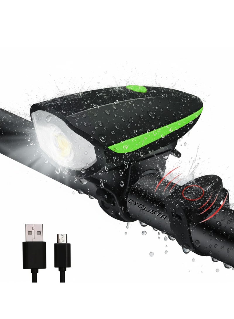 سيكليستا ضوء أمامي للدراجة قابل لإعادة الشحن عبر يو اس بي مع أصوات متعددة اخضر - Image 1