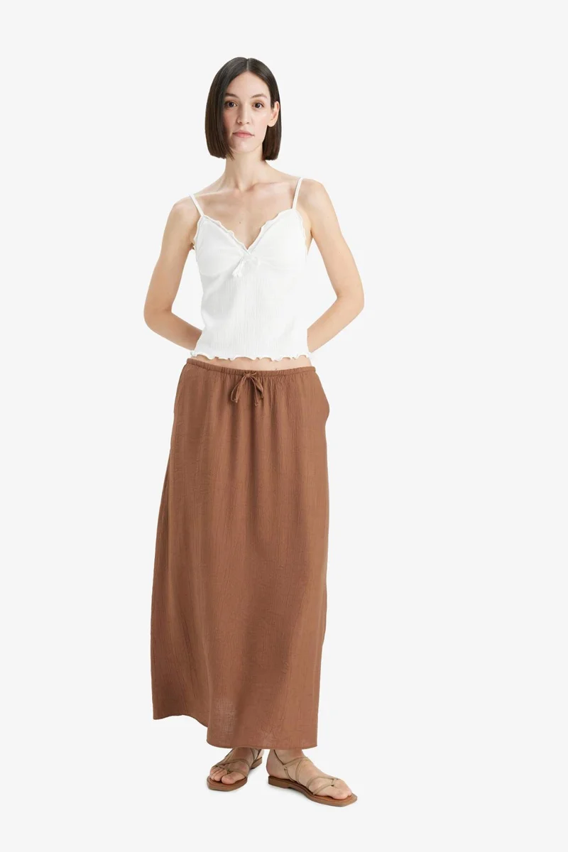 DeFacto A Cut Crinkle Fabric Normal Waist Midi Skirt