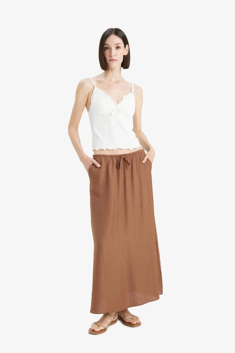 DeFacto A Cut Crinkle Fabric Normal Waist Midi Skirt