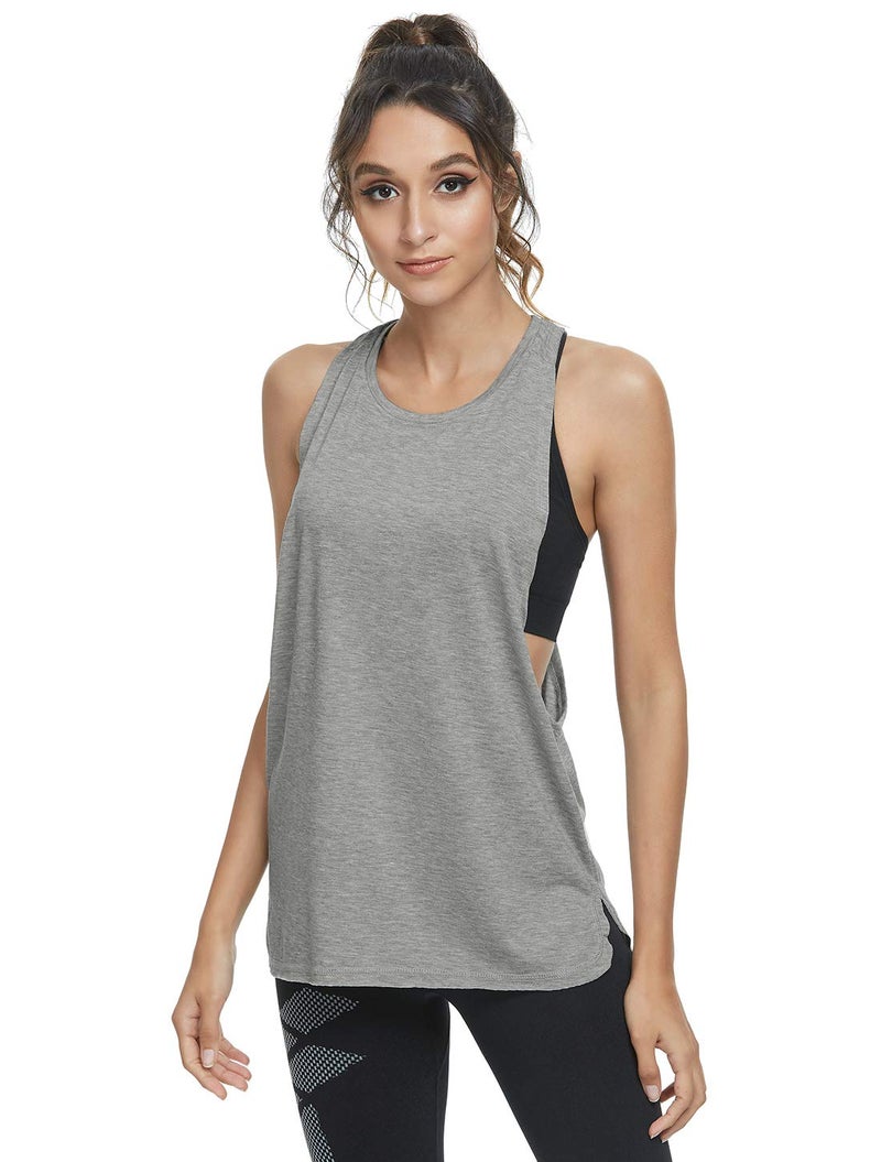 Cosy Pyro Workout Tank Tops for Women Running Muscle Tanks Sleeveless Loose Fit Gym Yoga Sport Shirts-4 Pack Black/Light Gray/White/Wine Large - Image 2