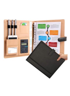 Leather Portfolio Binder, Business Padfolio Folder, with Calculator Black 3 Ring Padfolio Business Folder Stylish Interview Portfolio Cover Case Suitable for various business occasions