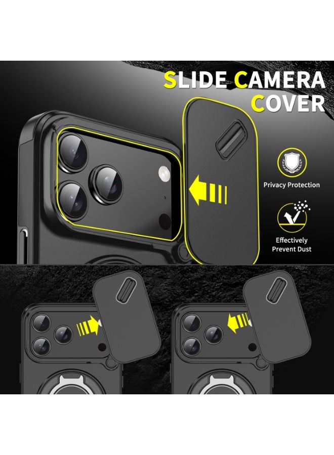 iPhone 17 Pro Max Case Cover With 360° Rotate Magnetic Ring Kickstand Phone Holder And Slide Camera Len Cover Protector Anti-drop Anti-Scratch Anti-Dust Shockproof Protective Mobile Phone Accessory - Image 3