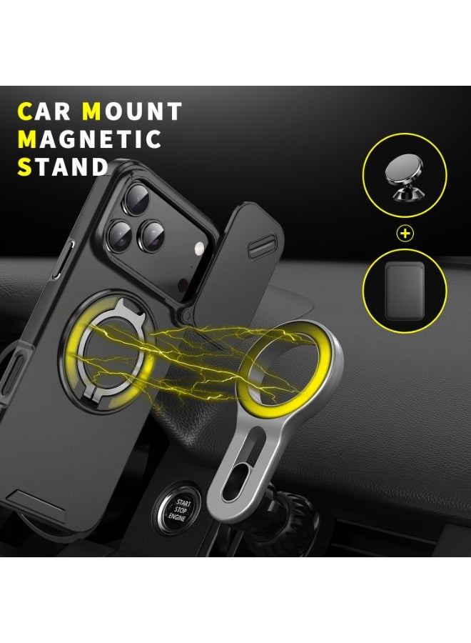 iPhone 17 Pro Max Case Cover With 360° Rotate Magnetic Ring Kickstand Phone Holder And Slide Camera Len Cover Protector Anti-drop Anti-Scratch Anti-Dust Shockproof Protective Mobile Phone Accessory - Image 4