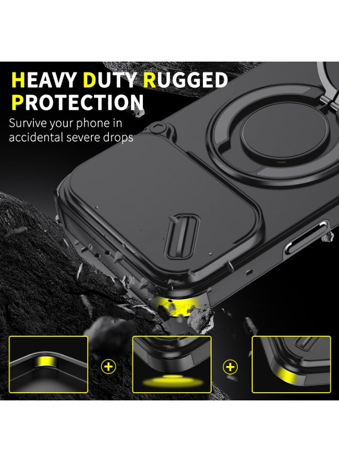 iPhone 17 Pro Max Case Cover With 360° Rotate Magnetic Ring Kickstand Phone Holder And Slide Camera Len Cover Protector Anti-drop Anti-Scratch Anti-Dust Shockproof Protective Mobile Phone Accessory - Image 5